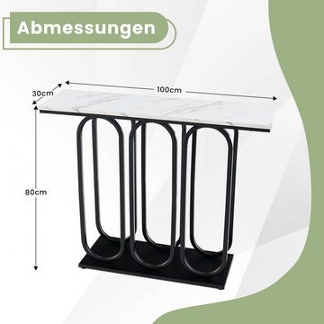 COSTWAY Konsolentisch, schwarz, schmal, mit Marmoroptik, Metall, 100x30x80cm