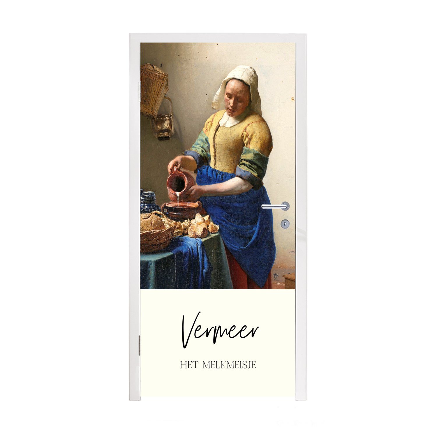 Türtapete Vermeer, Milchmädchen bedruckt, - Fototapete MuchoWow Matt, St), 75x205 Tür, Kunst für - cm (1 Türaufkleber,