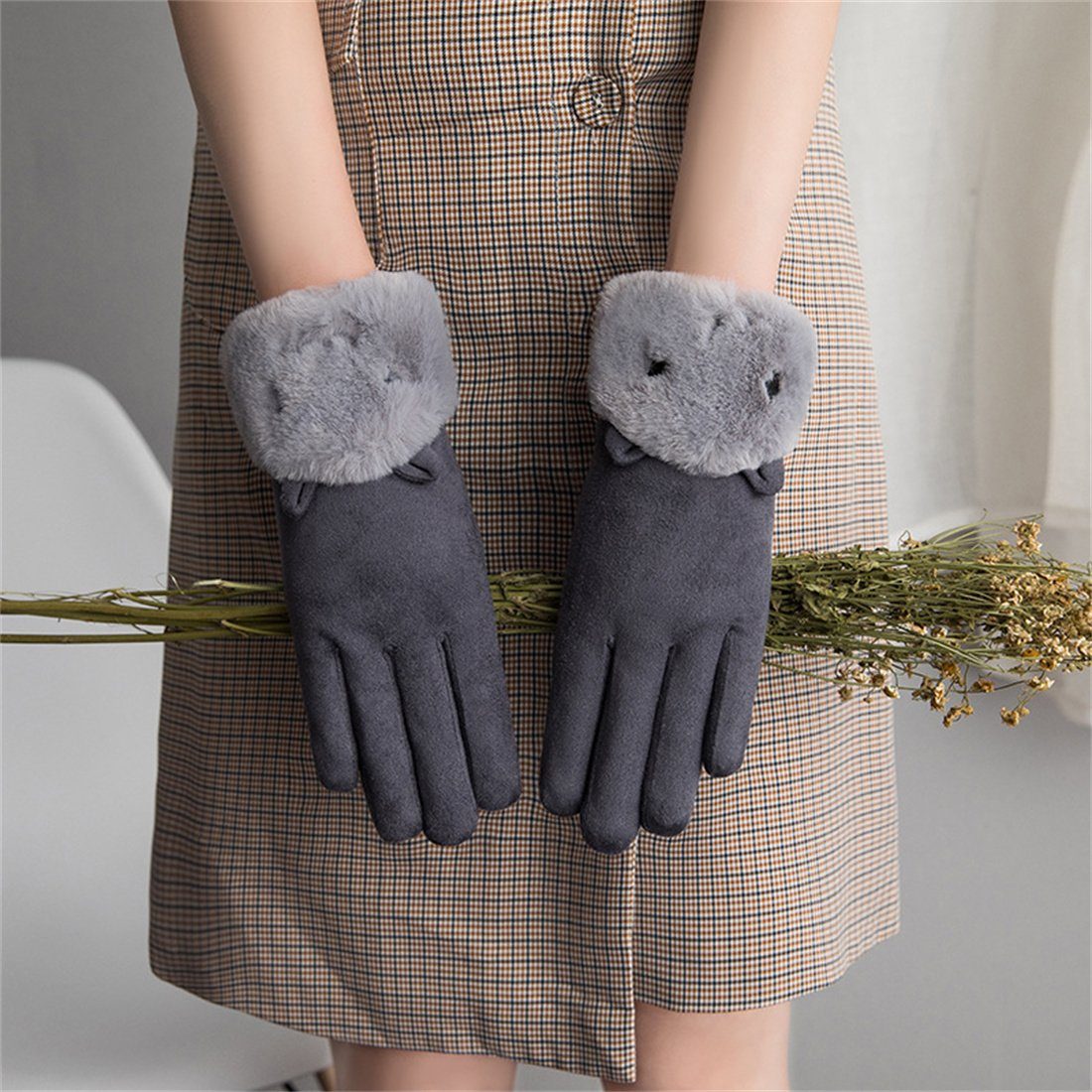 Handschuhe, gepolsterte Schwarz Cartoon Reithandschuhe DÖRÖY warme Damen Winter Fleecehandschuhe