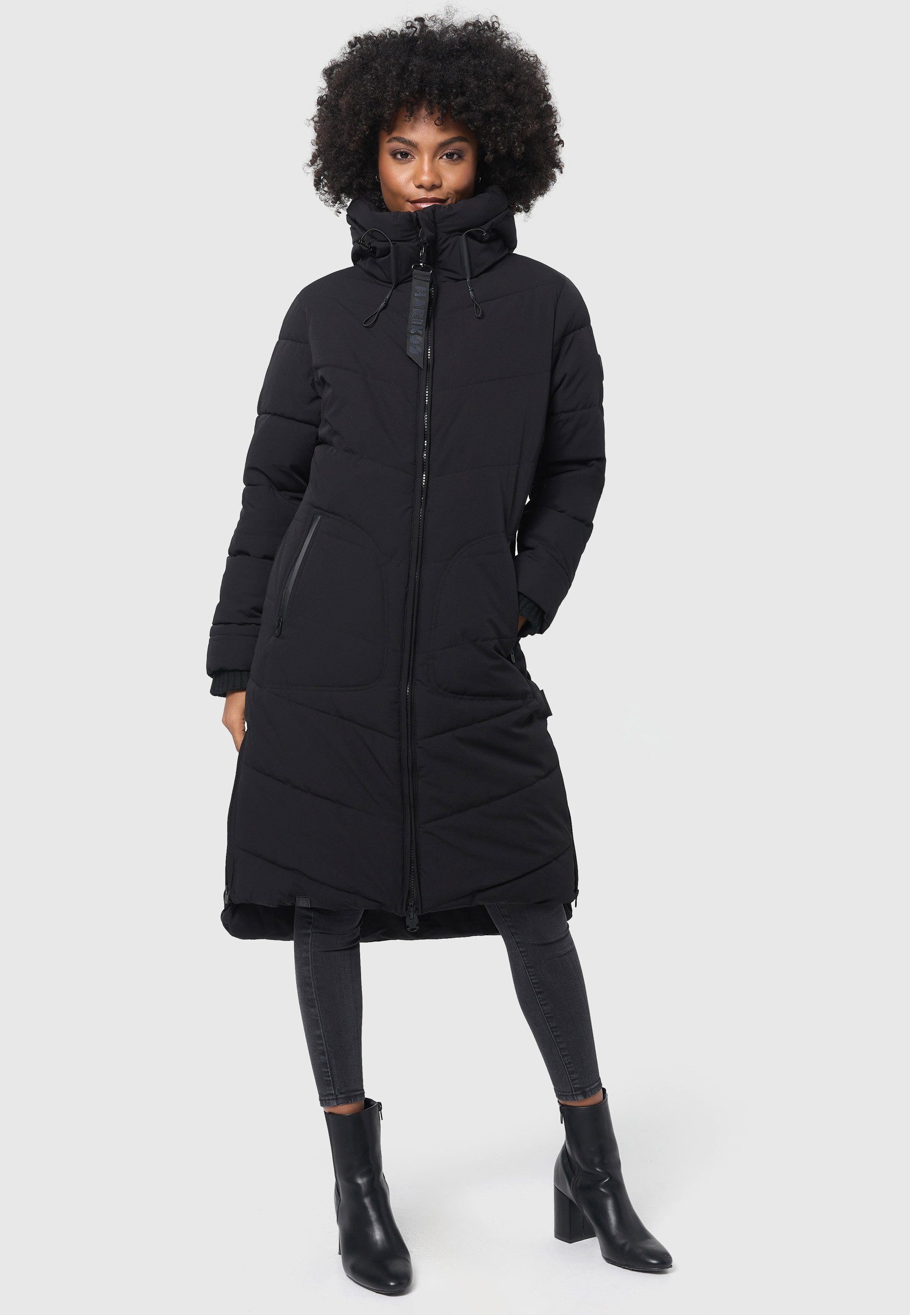 langer Winterjacke Benikoo Marikoo gesteppt Schwarz Winter Mantel