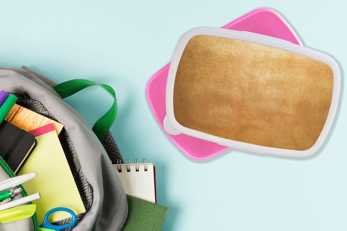 Kunststoff - Brotdose Erwachsene, Gold Eisen - Lunchbox - Kinder, Mädchen, Brotbox für Kunststoff, - MuchoWow Luxus, rosa Metall (2-tlg), Snackbox, Rost