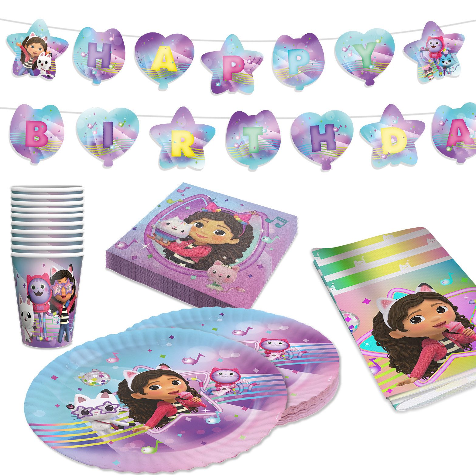 Party Factory Kindergeschirr-Set Gabbys Dollhouse Partyset 38-tlg – Geschirr, Deko, Tischdecke (38-tlg)