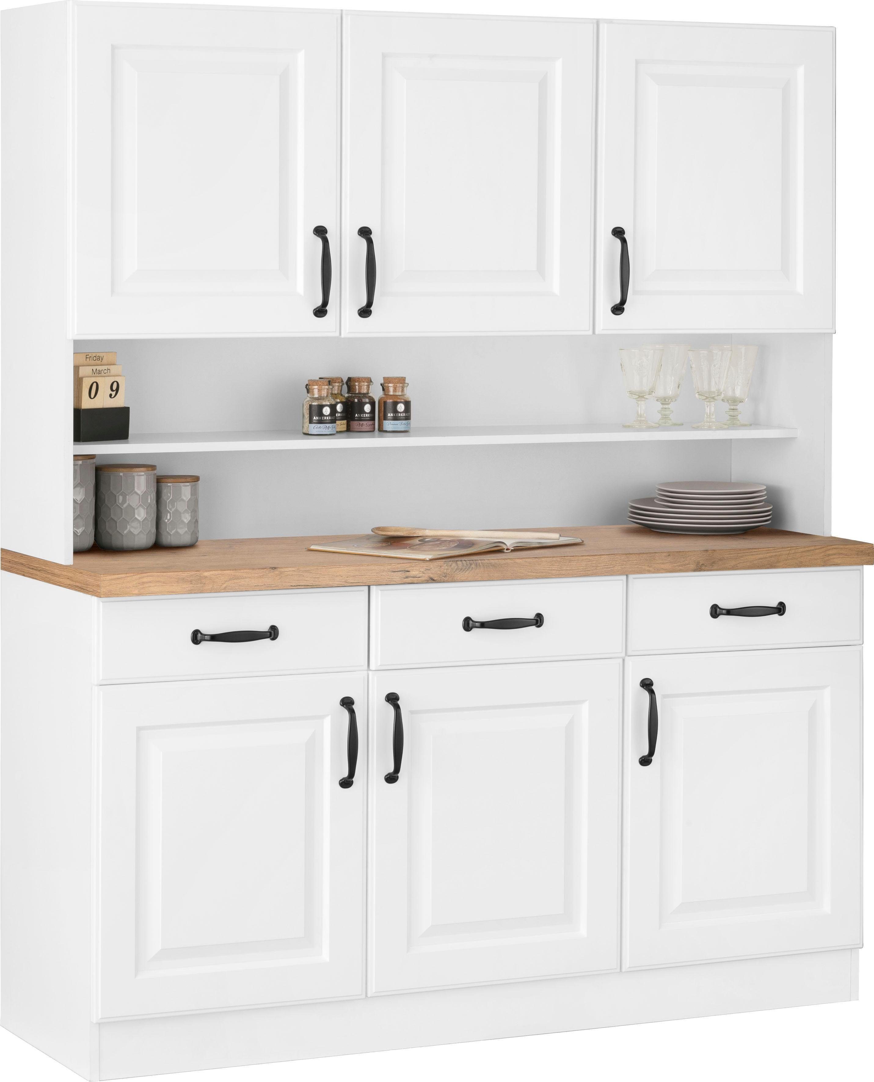 150 cm mit | Erla weiß/kastelleichefarben Küchen weiß Küchenbuffet wiho Kassettenfront breit