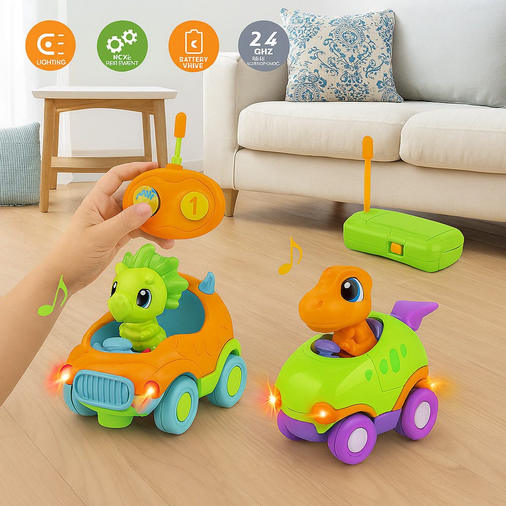 seveclotree Spielzeug-Auto Ferngesteuertes Dinosaurier RC Auto Set mit Musik & Licht für Kinder, (Ferngesteuertes Dinosaurier-Auto-Set für Kinder ab 2 Jahren, 6-tlg., 2 RC Dinosaurier-Autos mit Musik, Licht und abnehmbaren Figuren), Ferngesteuertes Dinosaurier Auto mit Musik, Licht abnehmbaren Figuren