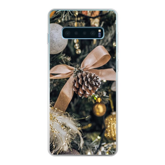 MuchoWow Handyhülle Eine Nahaufnahme von Weihnachtsbaumschmuck Phone Case Handyhülle Samsung Galaxy S10 Lite Silikon Schutzhülle