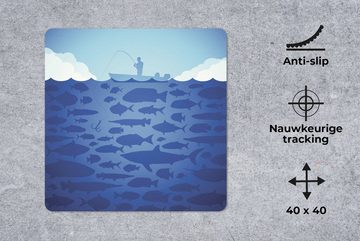 MuchoWow Gaming Mauspad Illustration eines Mannes beim Fischen (1-St), Mousepad mit Rutschfester Unterseite, Gaming, 40x40 cm, XXL, Großes