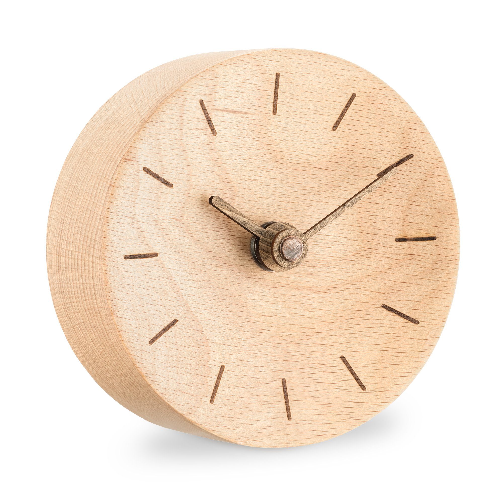 Tischuhr Holz Tischuhr rund - 11 x 11 x 3,5cm - analog - leise