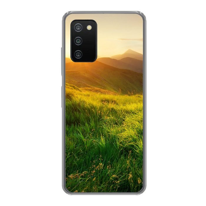 MuchoWow Handyhülle Gras - Hügel - Sonne - Natur - Landschaft Handyhülle Telefonhülle Samsung Galaxy A03s