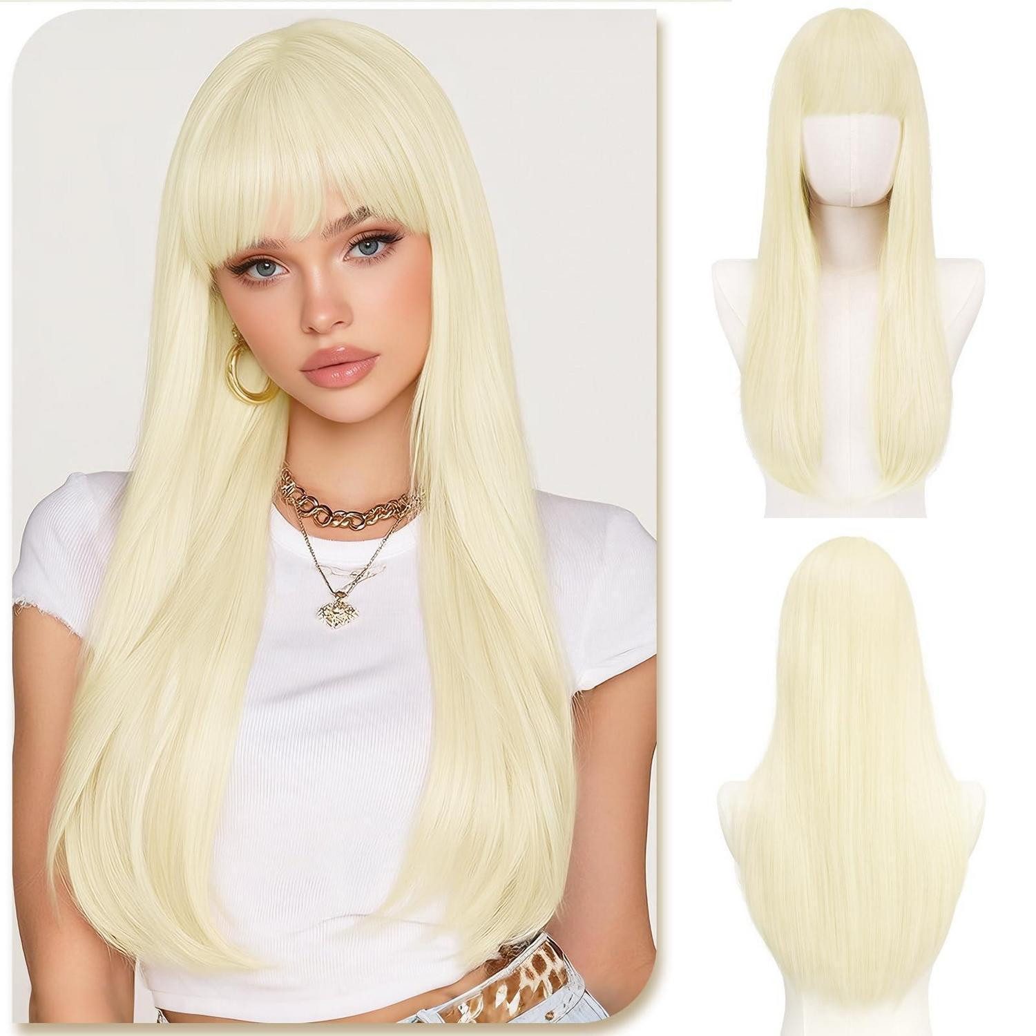 LuxusKollektion Kunsthaarperücke Perücke Pony 60 cm Synthetik Damen Party Cosplay Blond