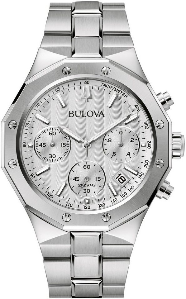 Bulova Chronograph 96B408, Gehäuse aus Edelstahl, silberfb. IP-beschichtet,  Ø ca. 45 mm