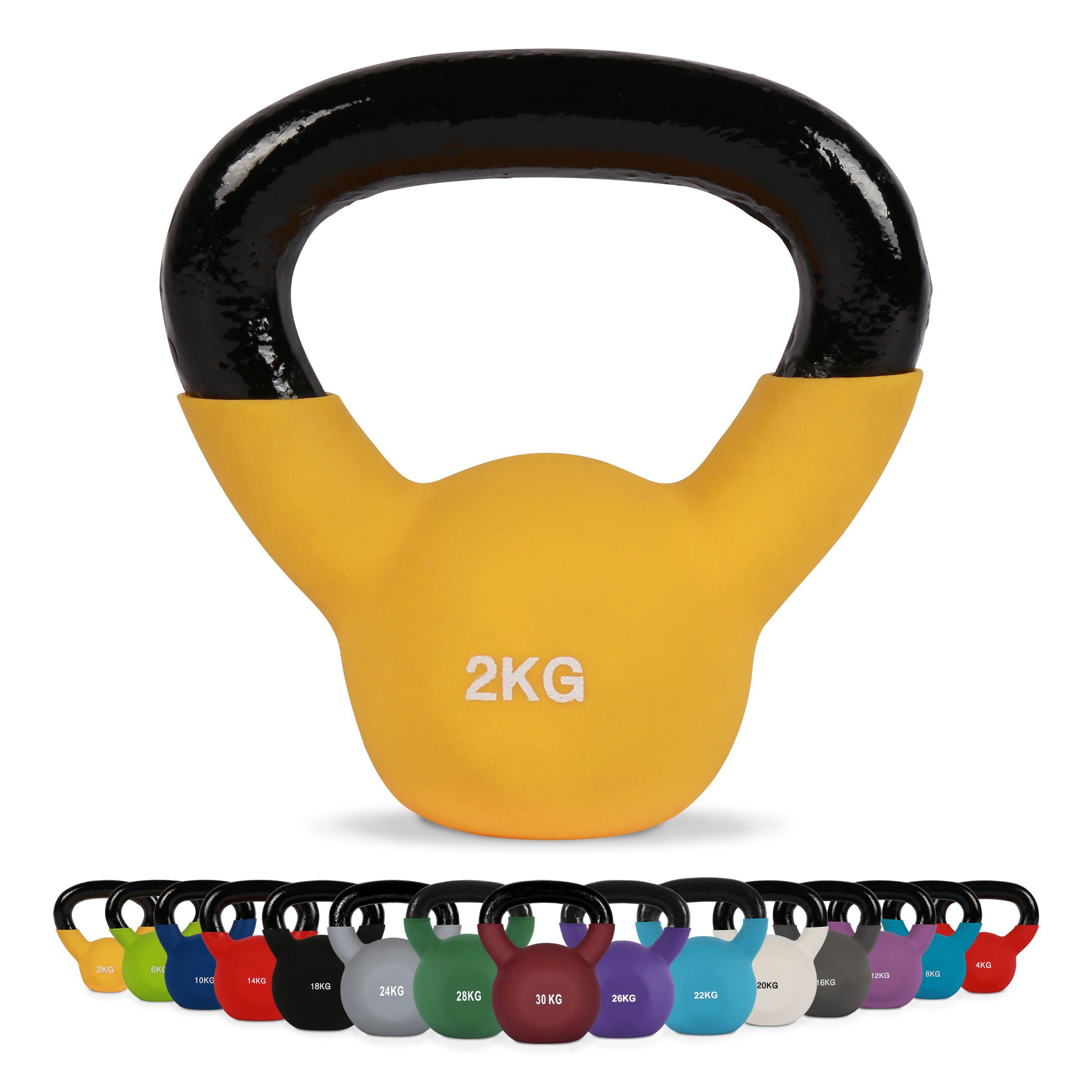MSports® Kettlebell Kettlebell Professional Neopren 2 – 30 kg inkl. Übungsposter 2 Kg - Gelb