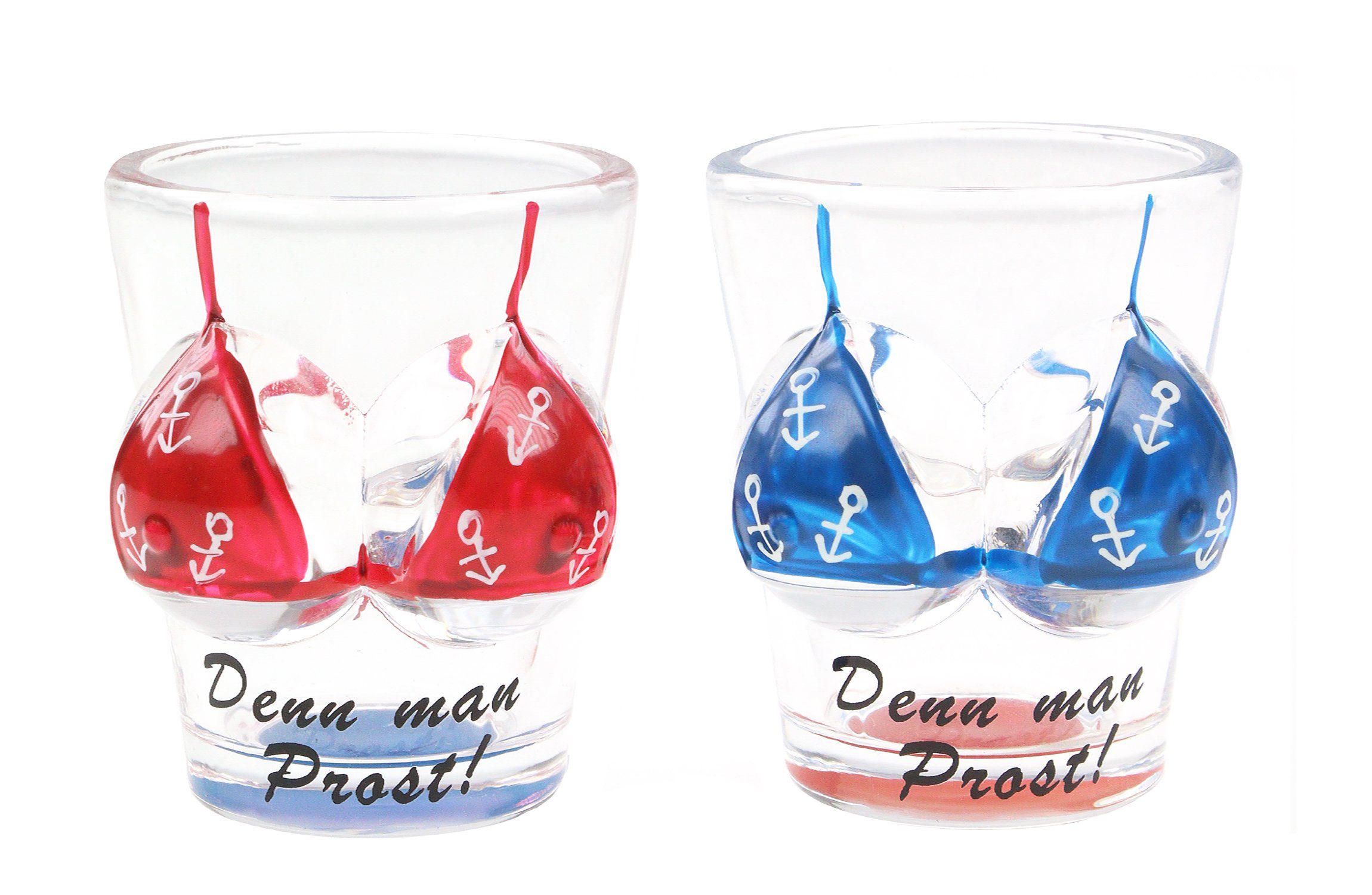 ELLUG Schnapsglas 2er Set Schnapsglas/Shotglas Bikini rot/blau Denn man Prost!, Höhe: 6cm, Füllmenge: 4cl/40ml