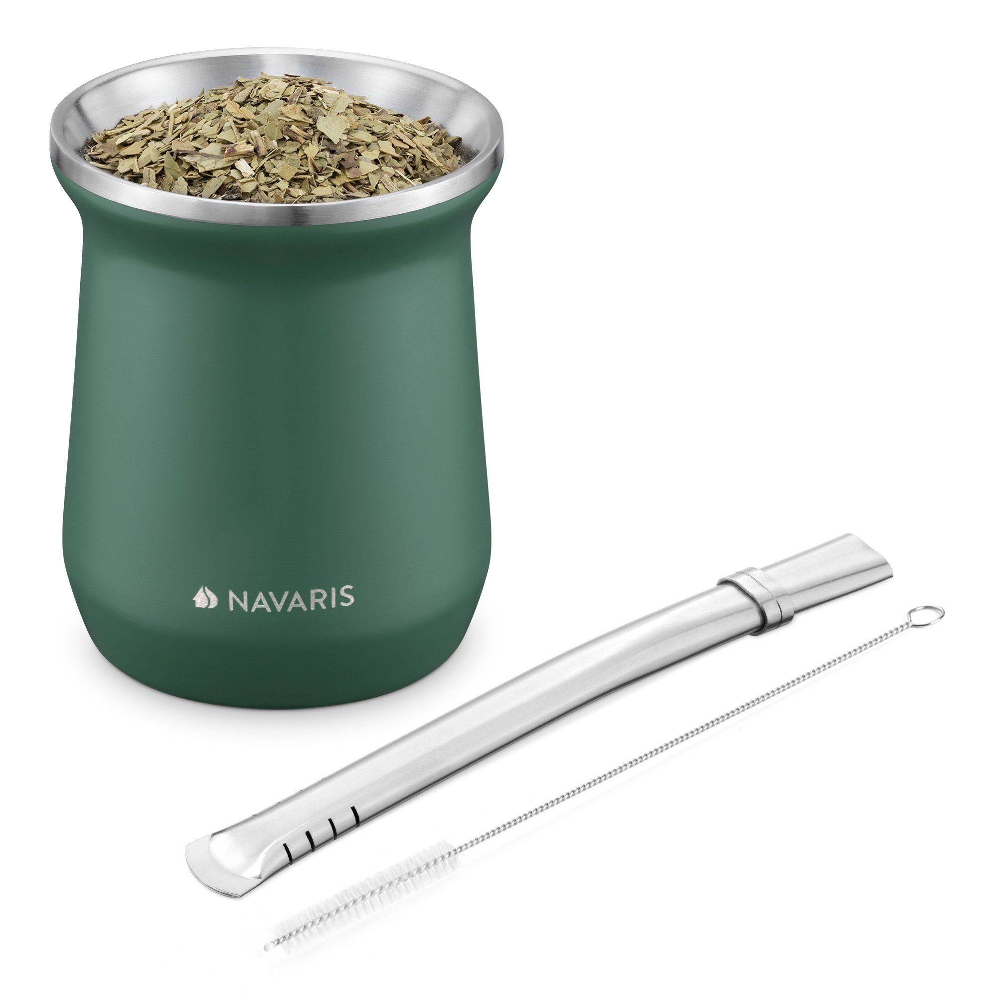 Navaris Teekanne Yerba Mate Becher Set aus Edelstahl - 300ml inkl. Bombilla