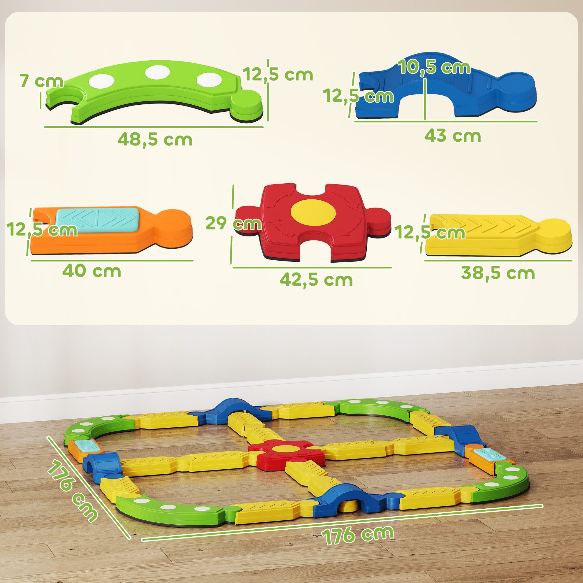 AIYAPLAY Balanceboard Balancierbalken Kinder, Schwebebalken mit 25 Balanciersteine, Fördert Balance und Koordination