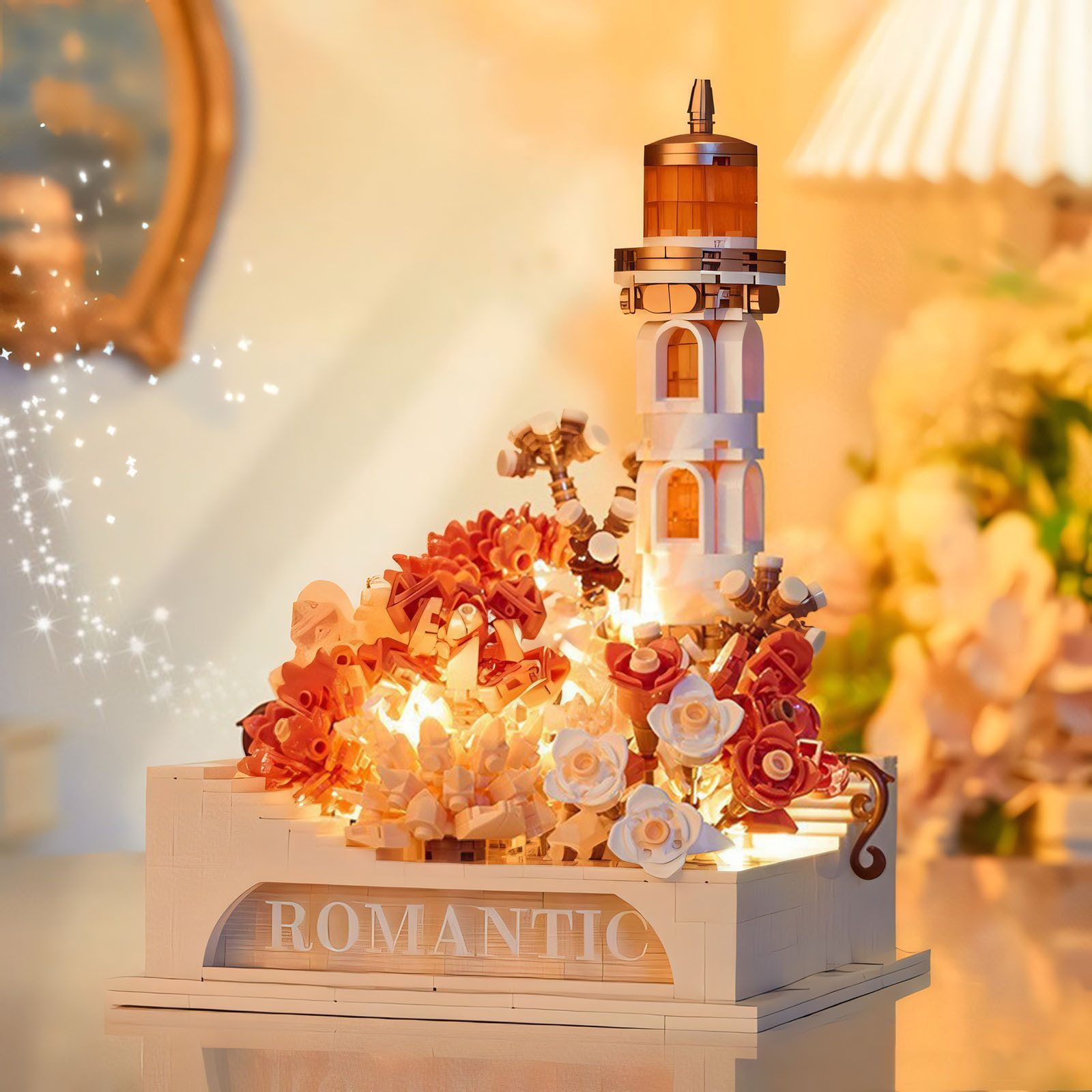 POPOLIC Blumenstrauß Bauklötze Set Blumen Leuchtturm Baustein DIY Bauspielz günstig online kaufen