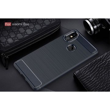 König Design Handyhülle Xiaomi Mi 8 SE, Xiaomi Mi 8 SE Handyhülle Carbon Optik Backcover Blau