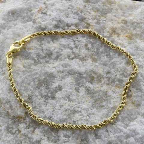 HOPLO Goldarmband Goldkette Kordelkette Länge 19cm - Breite 2,7mm - 585-14 Karat Gold