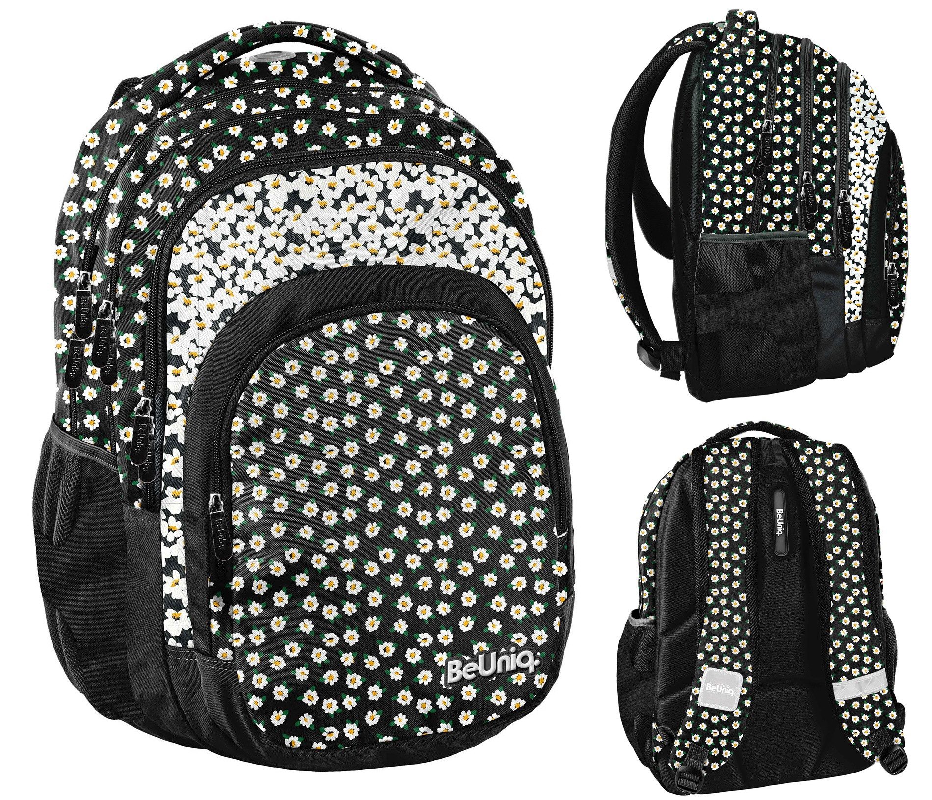 Ebaxx Schulrucksack XL Groß Rucksack Schulranzen Tasche Schul Mädchen Blumen kariert