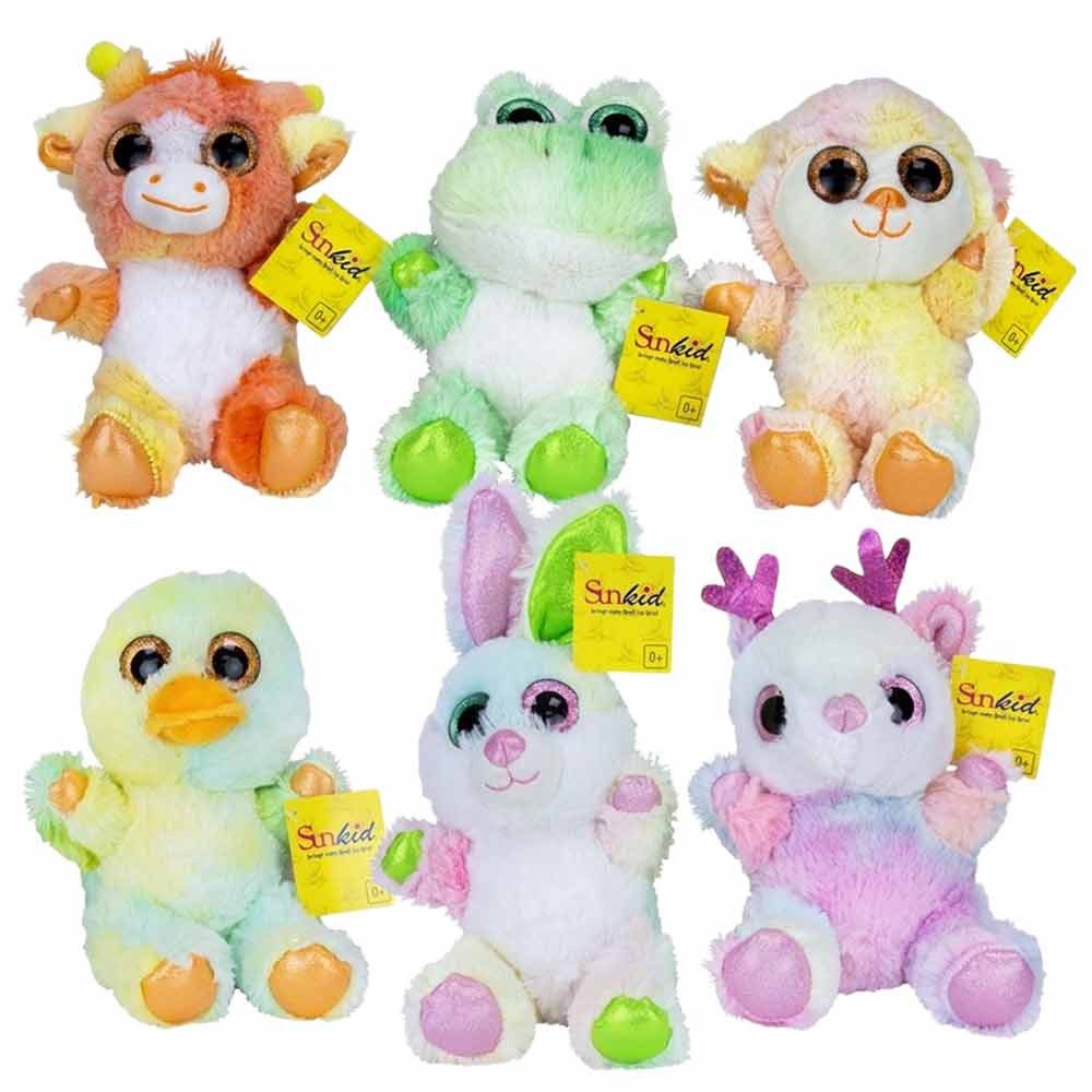 SUNKID Kuscheltier 6 Stück Tier Sortiment glitzernde bunte Plüschtiere - ca. 18 cm (6-St)
