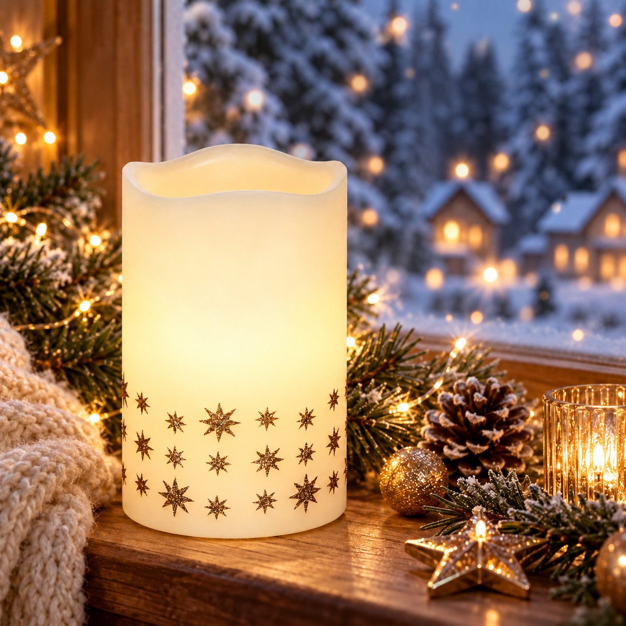 Weltbild LED-Kerze LED Kerze Shiny Star Echtwachs Kerze LED Echtwachskerze Stern, Dekokerze Flammenlose Kerze Tischdeko Weihnachtsdeko Wohndeko
