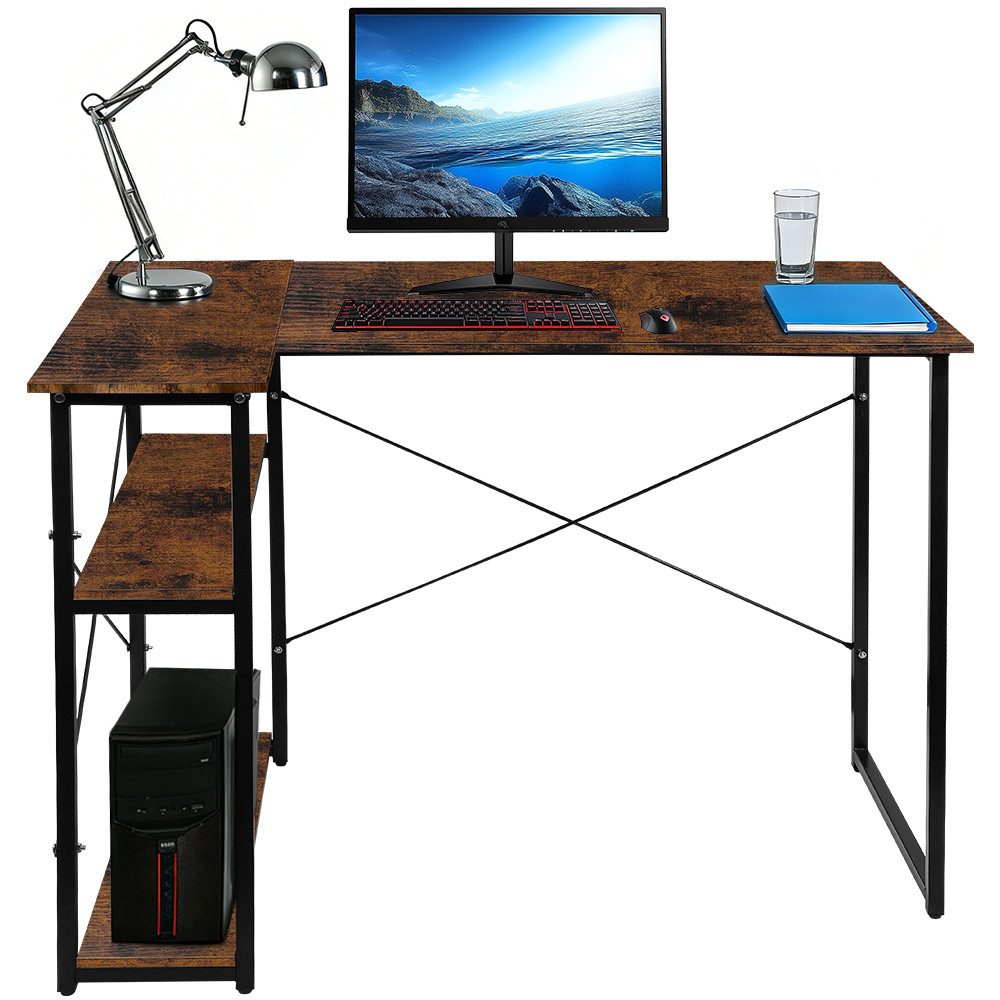 JEOBEST Schreibtisch Eckschreibtisch Computertisch 120 x 70 x 75 cm, (1-St), L-förmiger Gaming Tisch, mit 2-Fach Regal & Stauraum