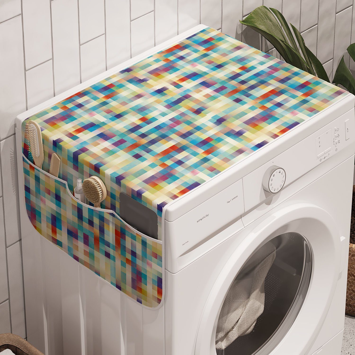 Abakuhaus Poly Modern Waschmaschine Anti-Rutsch-Stoffabdeckung Trockner, Low und Badorganizer Bunte für Squares