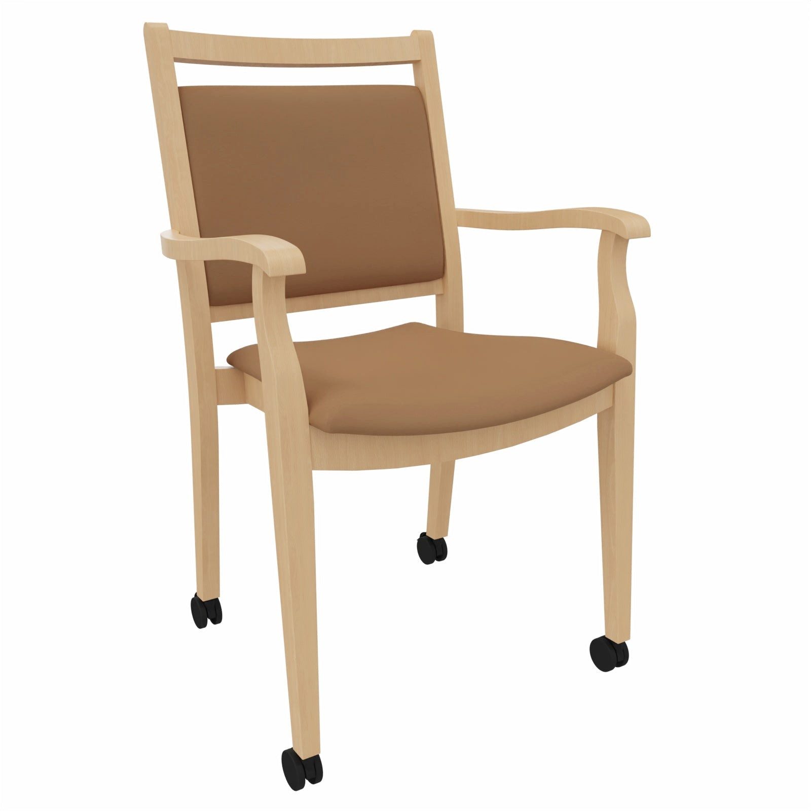 einrichtungsdesign24 Armlehnstuhl André mit Rollen – Ideal für Senioren im Alter und der Pflege, komfortabel, gepolstert, Massivholzgestell, Premium Rollen