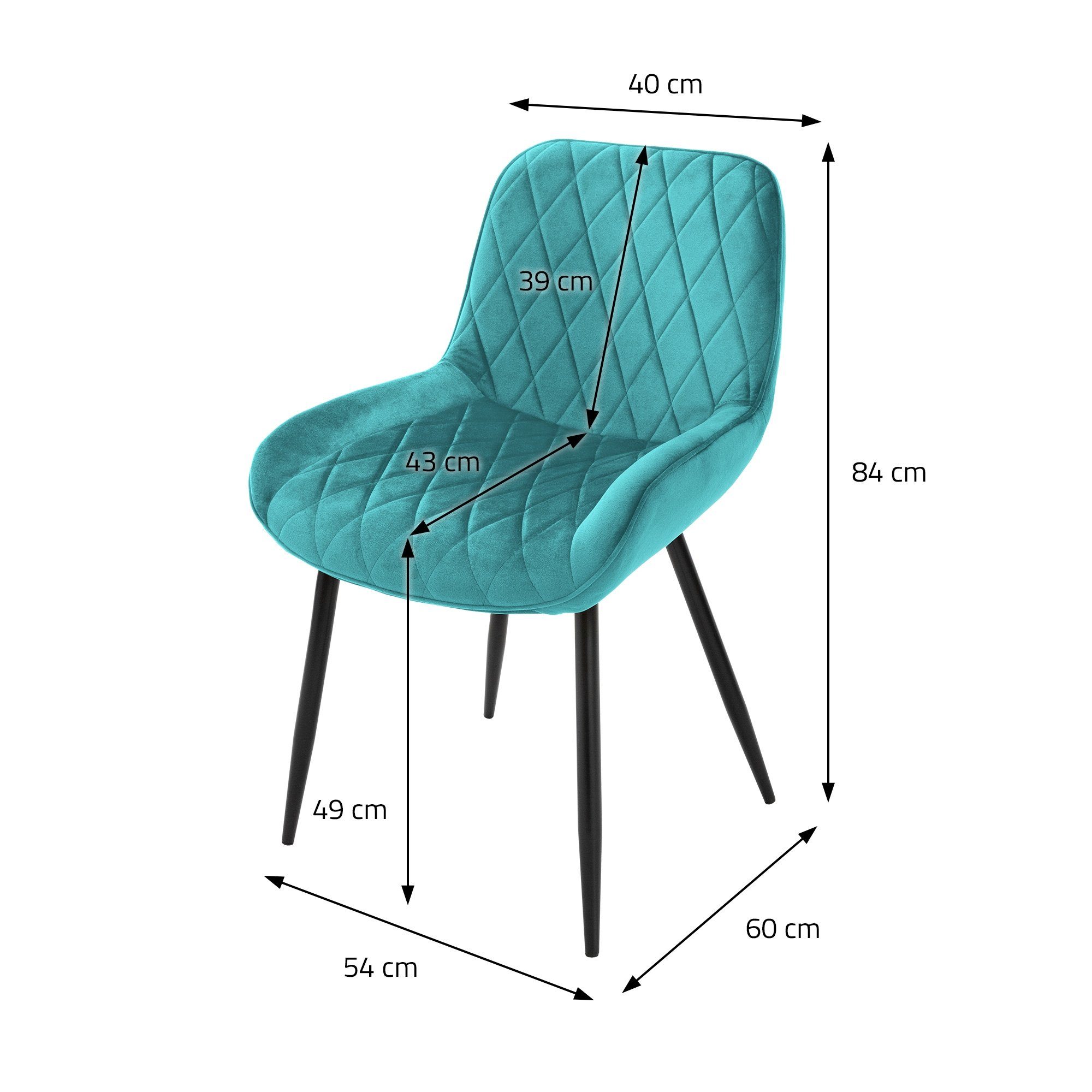 mit Armlehne Esszimmerstühle Set 4er ML-DESIGN 4er Stuhl Ergonomisch Samtbezug, Set Metallbeinen & Samtbezug mit Türkis Türkis Rücken-