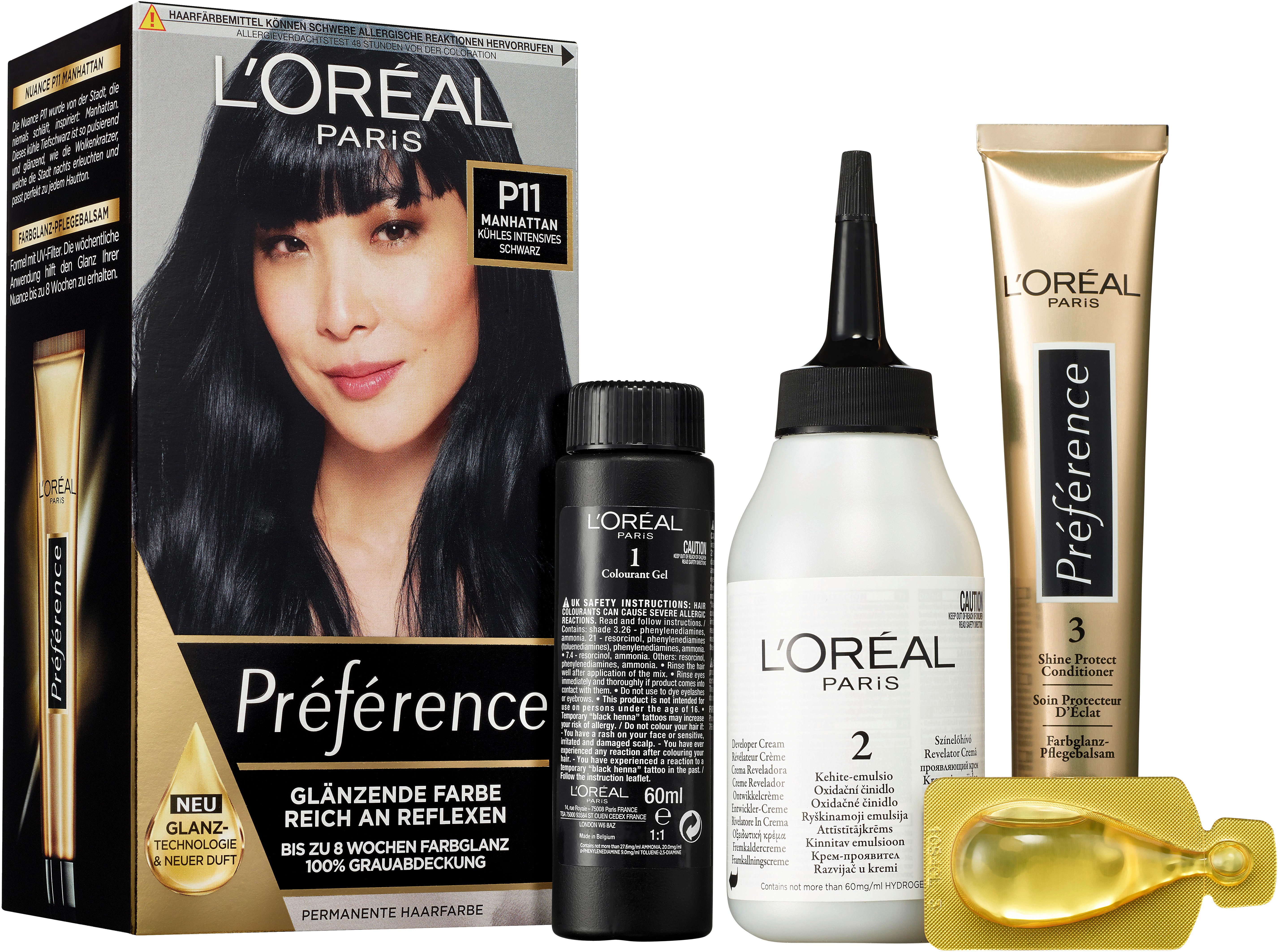 L'ORÉAL PARIS Coloration PRÉFÉRENCE HAARFARBE, Packung, 3-tlg., dauerhafte Haarcoloration mit 100% Grauabdeckung