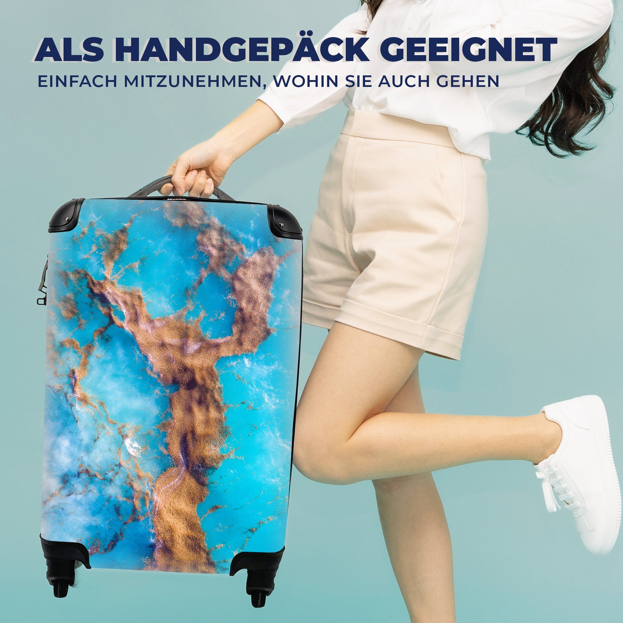 mit - Trolley, Blau, rollen, Handgepäckkoffer für - 4 MuchoWow Reisetasche Ferien, Seegras Handgepäck Wasser Reisekoffer Rollen,