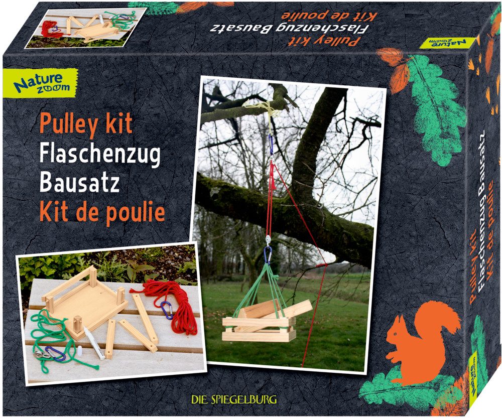 COPPENRATH DIE SPIEGELBURG Bastelnaturmaterial Bausatz Flaschenzug - Nature Zoom, (Set 20-tlg), Fördert technisches Verständnis und feinmotorische Fähigkeiten