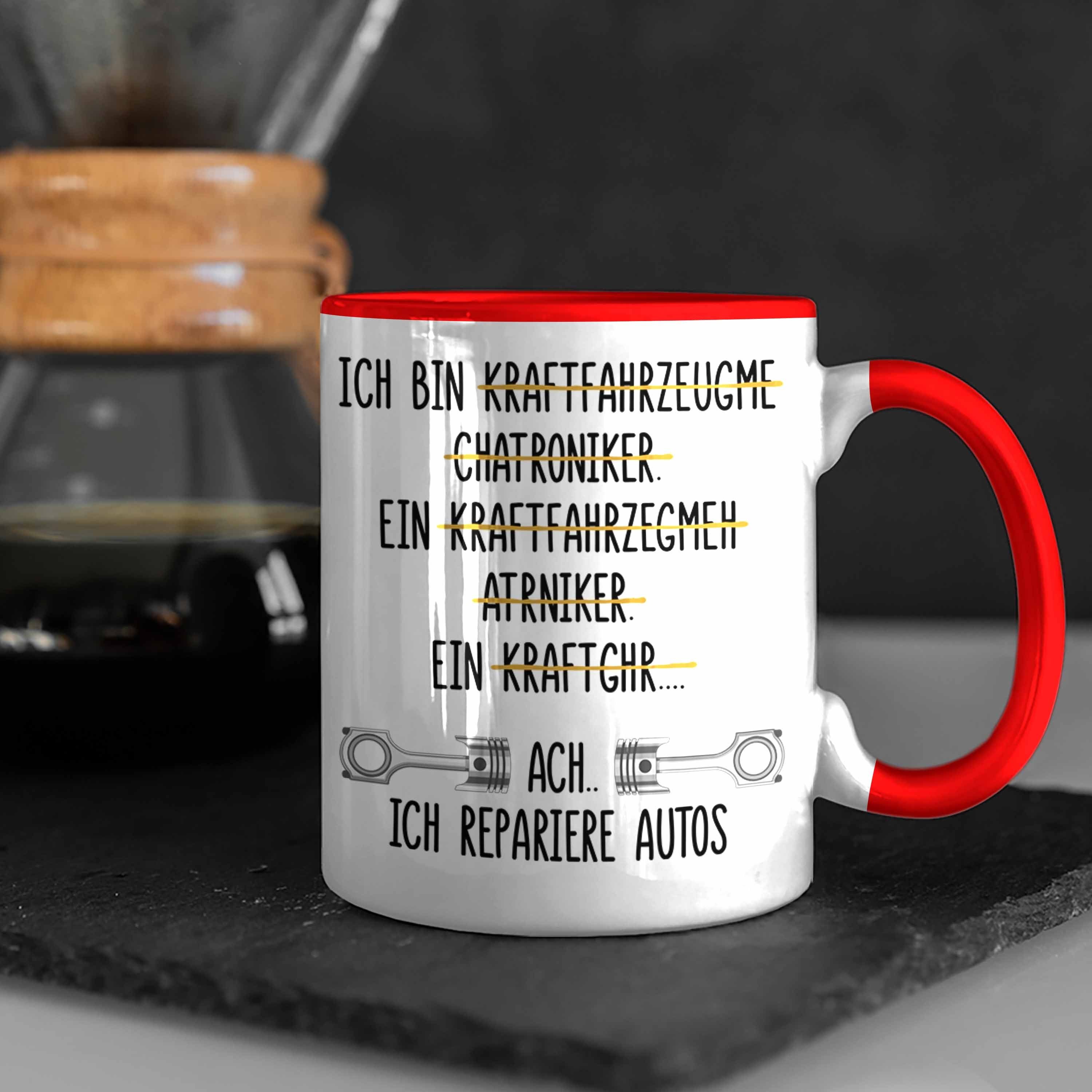 Trendation Tasse Werkstatt Automechaniker Rot Kaffeetasse Tasse Lustig Spruch Trendation Mechaniker Geschenkidee Geschenk KFZ - mit für