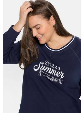 Sheego Sweatshirt »Sweatshirt« mit Frontdruck und Kontrast-Rundhals