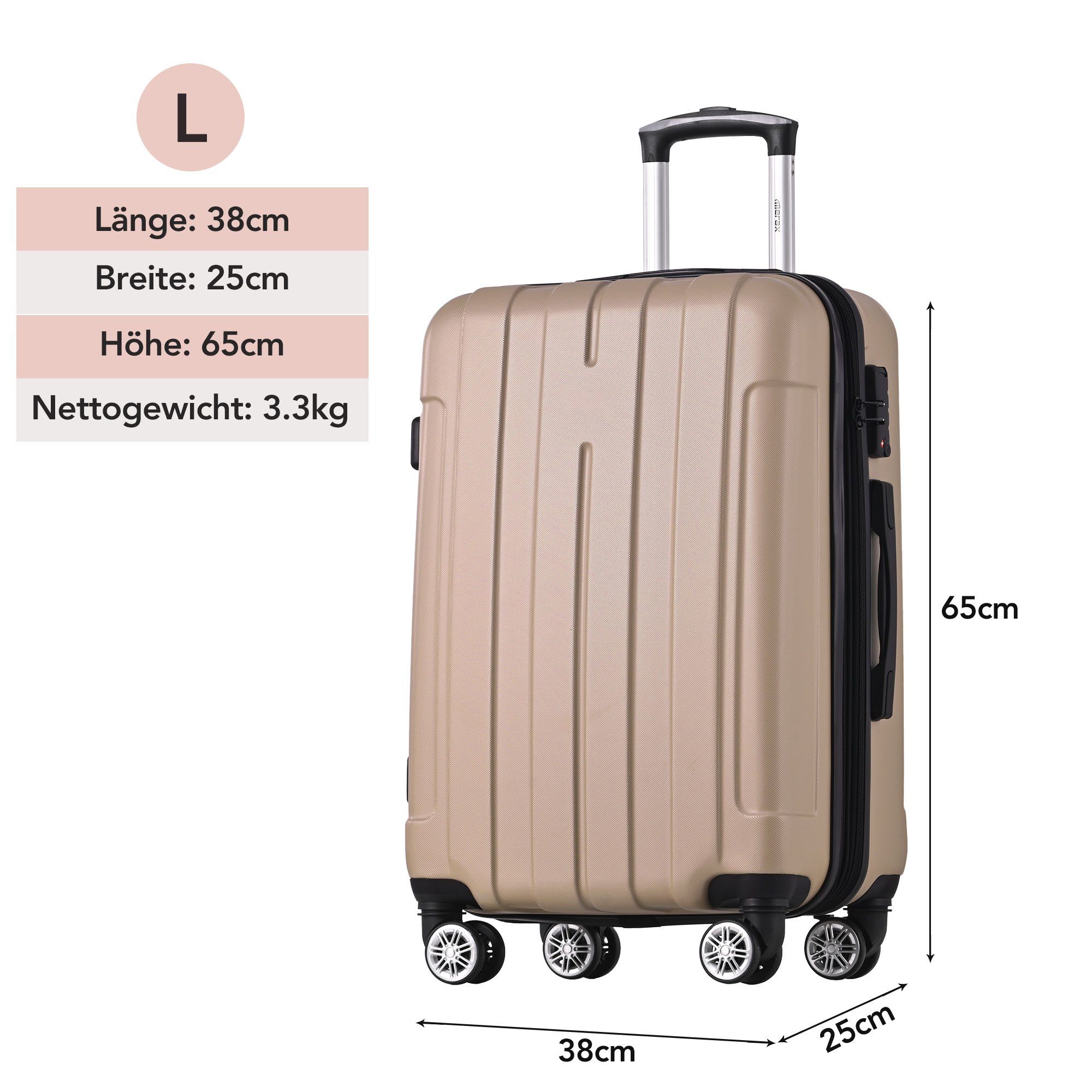 Hartschalen-Trolley Hartschalen-Handgepäck, 4 Rollen, Koffer mit TSA-Schloss und Universalrad, Erweiterbar Seitengriff