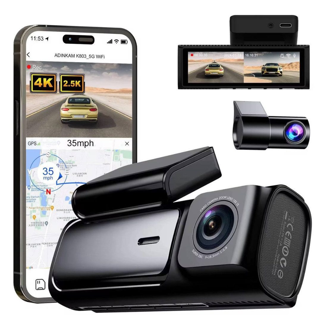 Goldstern-Tech K803 DriveVision Dashcam (Dual-Kamera Autorekorder mit GPS, Dual 4K+2.5K, GPS, 5 GHz WLAN, Parkmodus, IPS-Display)