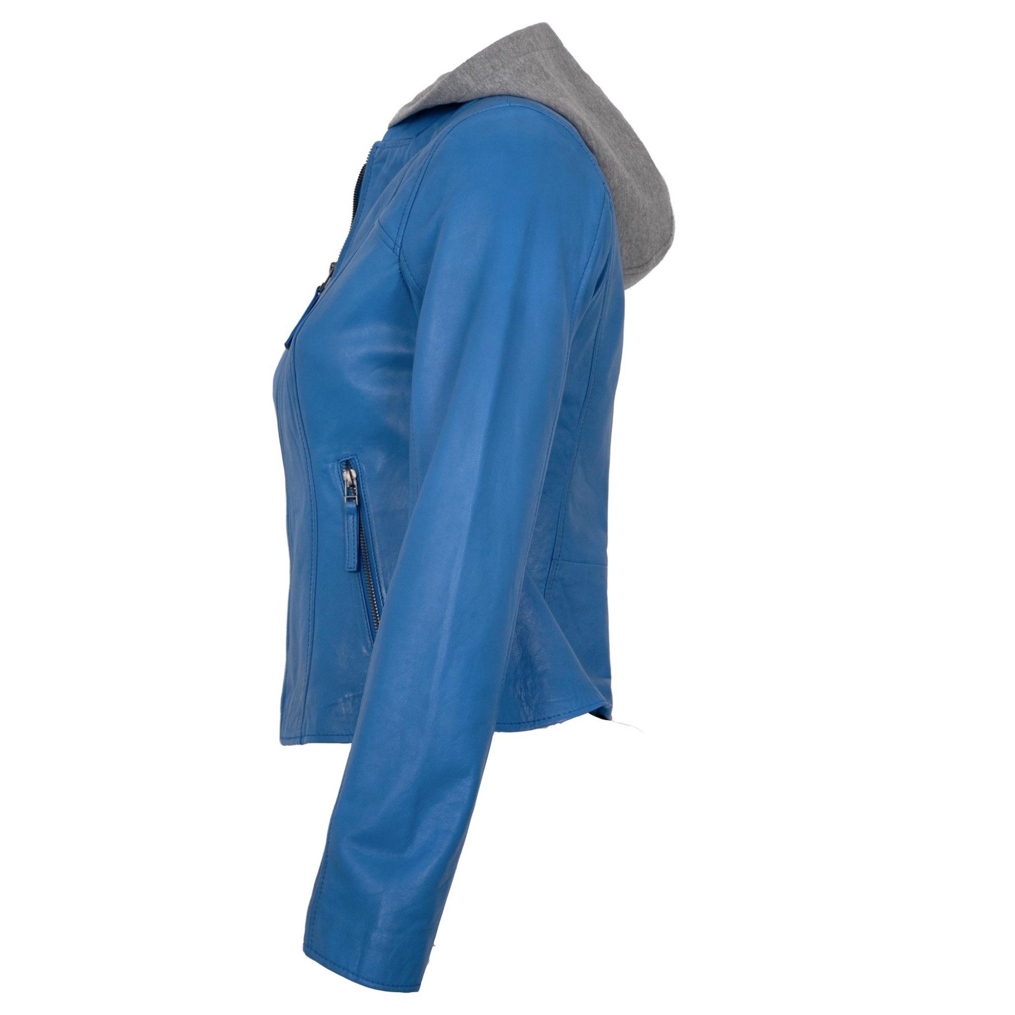 Jilani Lederjacke Ara Jilani Collection - Damen Lederjacke Lammnappa Kapuze blau