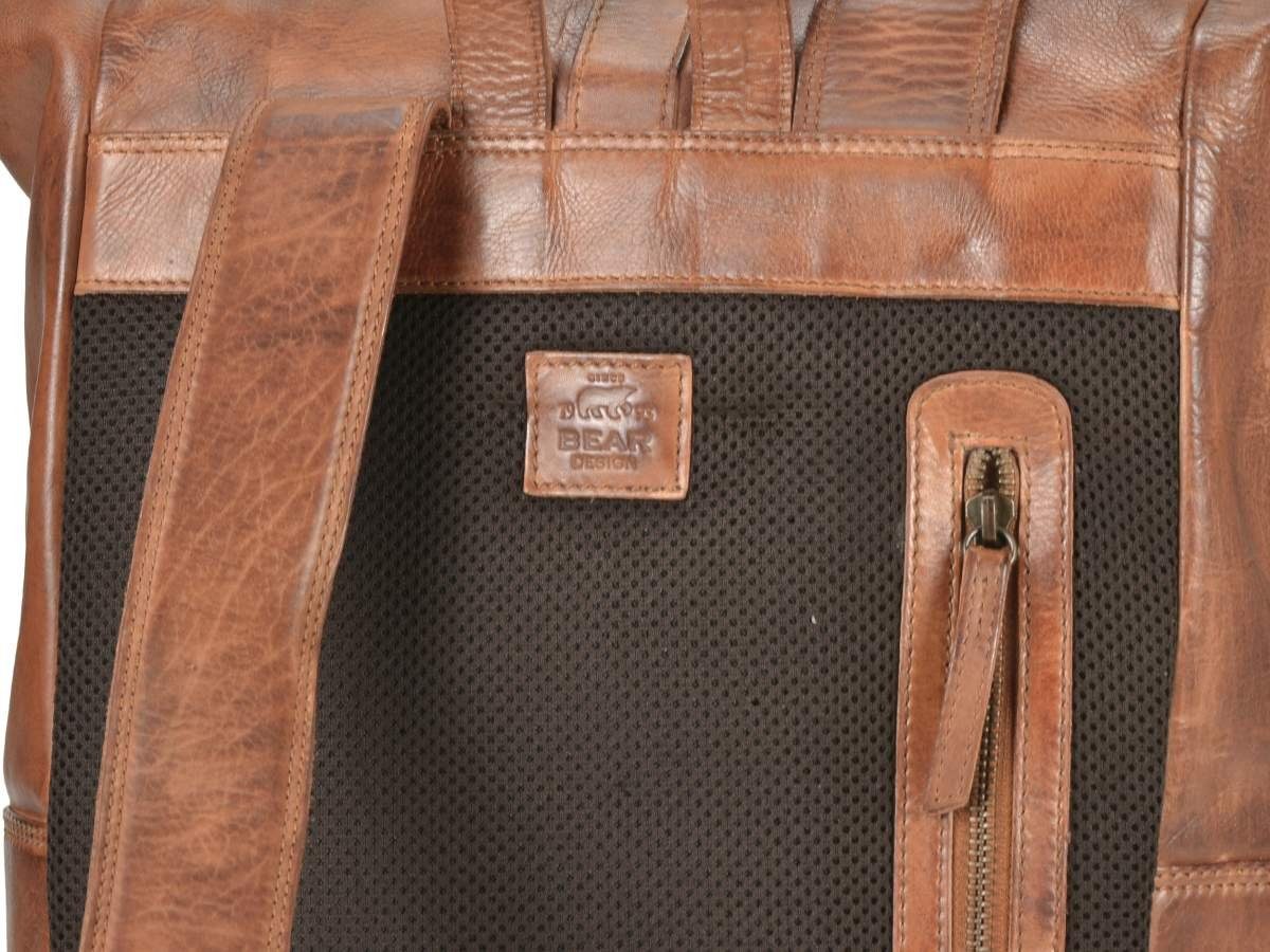Freizeitrucksack Daypack, Bear braun cognac Leder Rick, mit Design Notebookfach, in Rolltop,