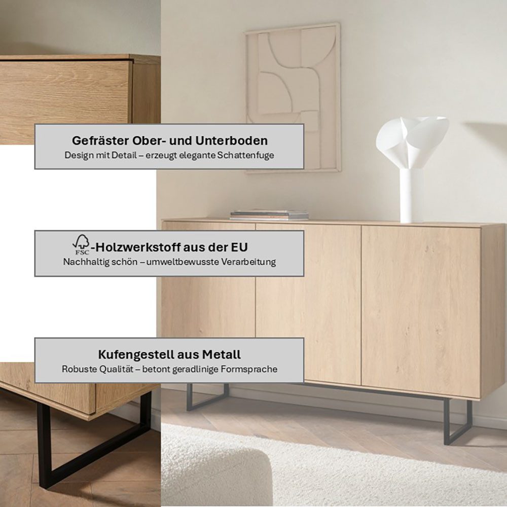 Home affaire Sideboard Lund, moderner Schrank, Kommode mit Kufengestell, ausreichend Stauraum, vielseitig einsetzbar, 150 cm breit