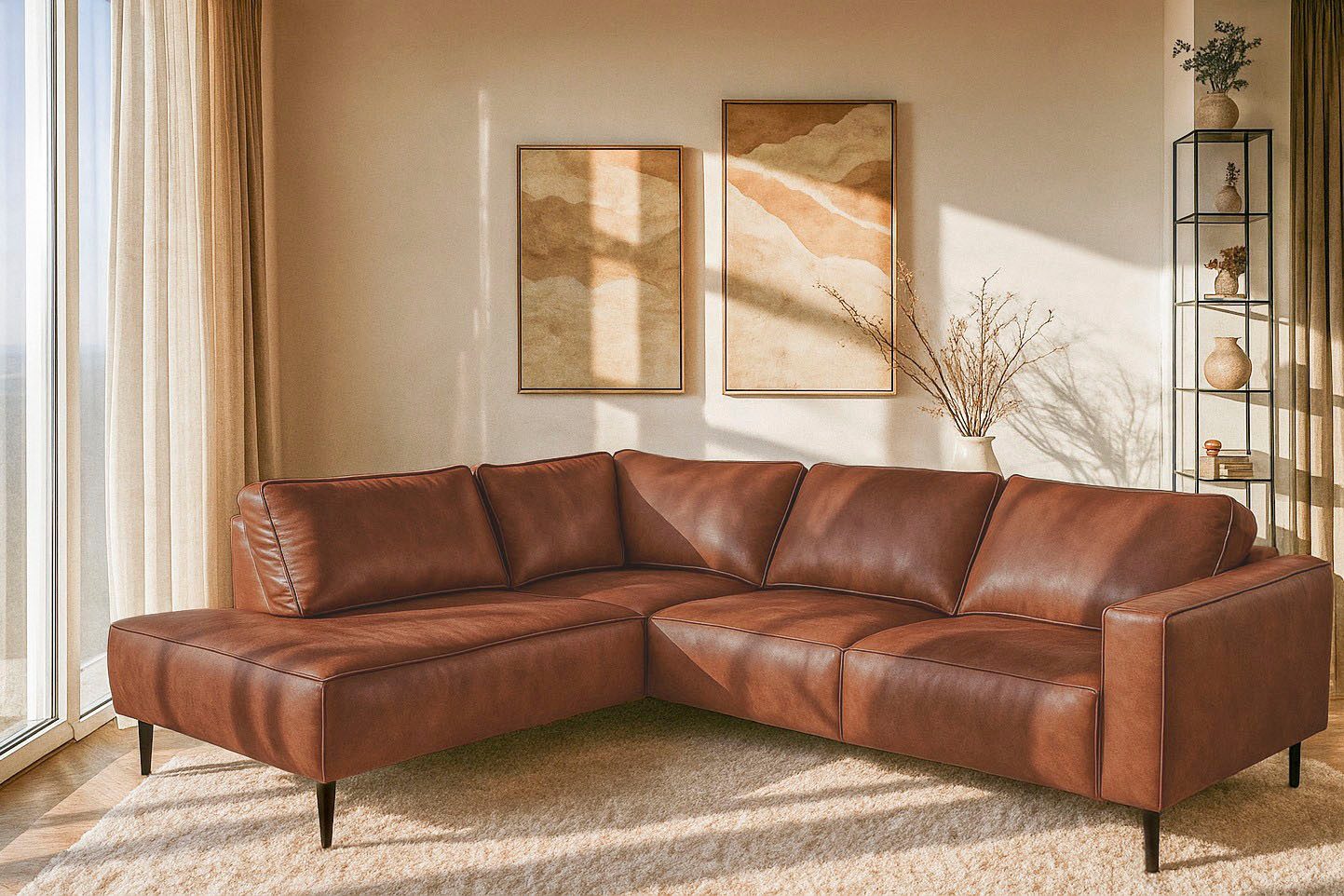 OTTO home Ecksofa Fumone, Lederoptik oder Soft-Touch Chenille, Breite 260, mit schwarzen Massivholzfüßen