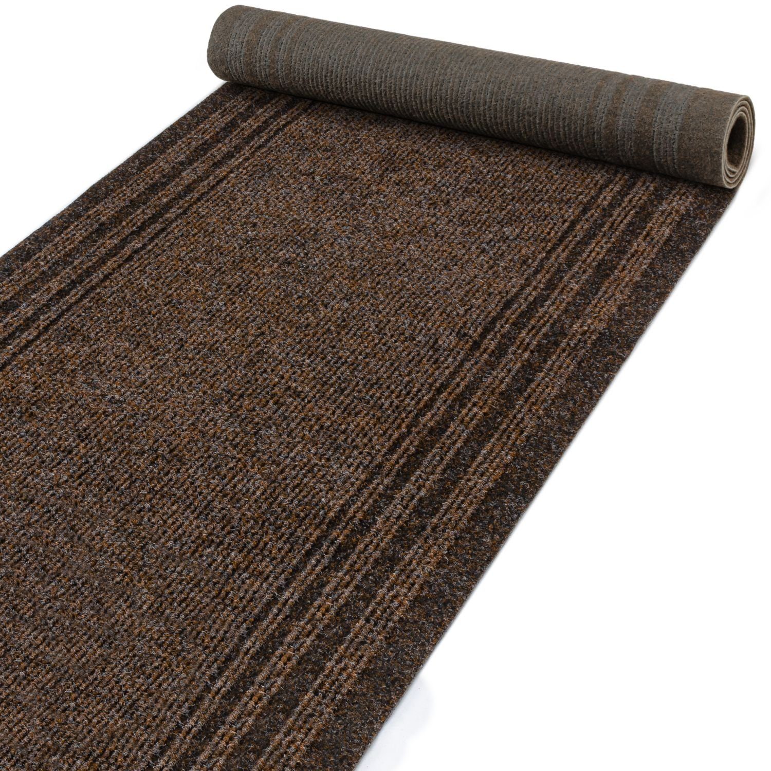Läufer Teppich Flurläufer Läufer Bodenläufer Textil PASSAT Gestreift Robust, ANRO, Rechteckig, Höhe: 5 mm, Textil Braun