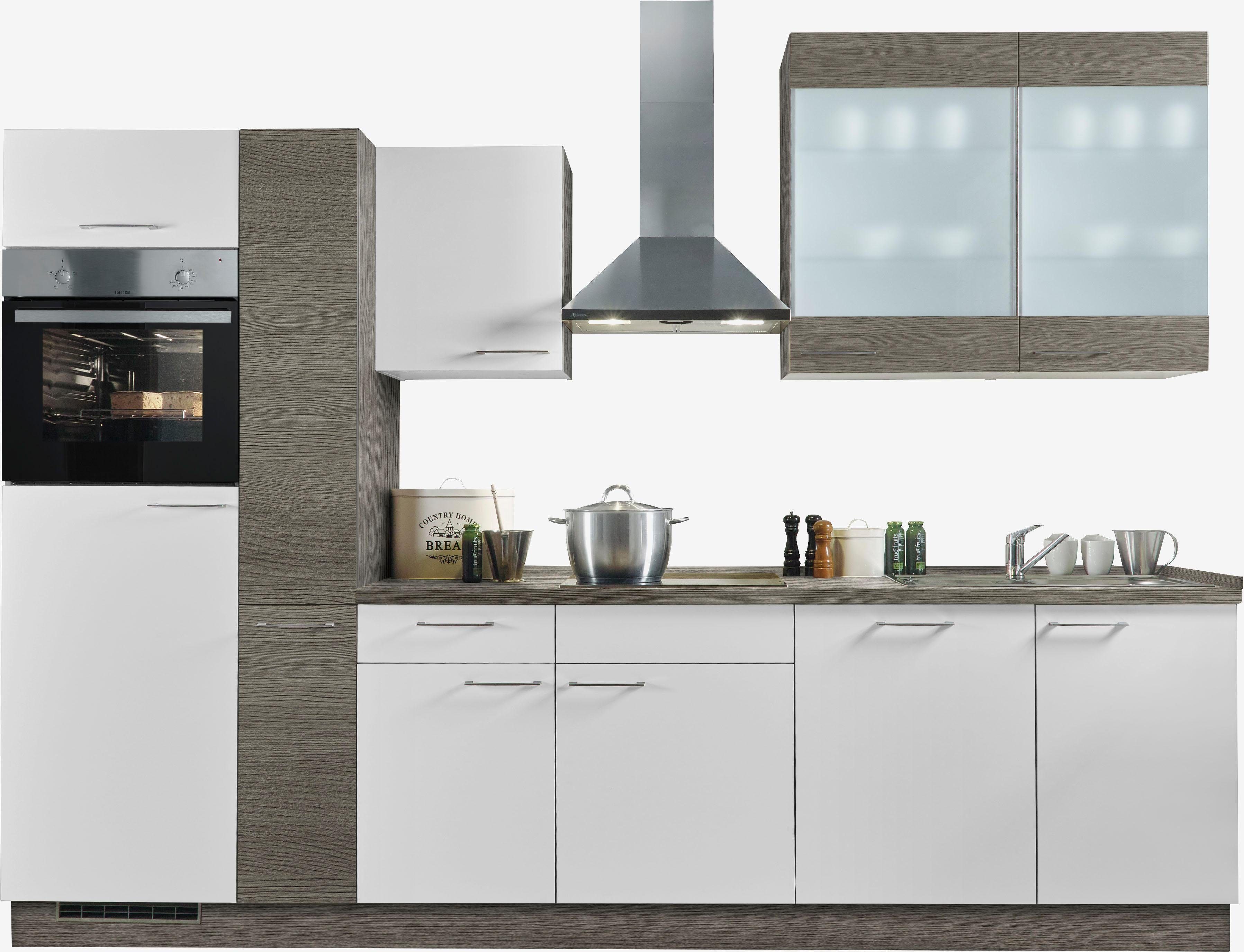 KOCHSTATION Küchenzeile "KS-Trea", wahlweise mit E-Geräten, höhenverstellbare Füße, vormontiert, mit Vollauszug und Soft-Close-Funktion, Breite 310 cm