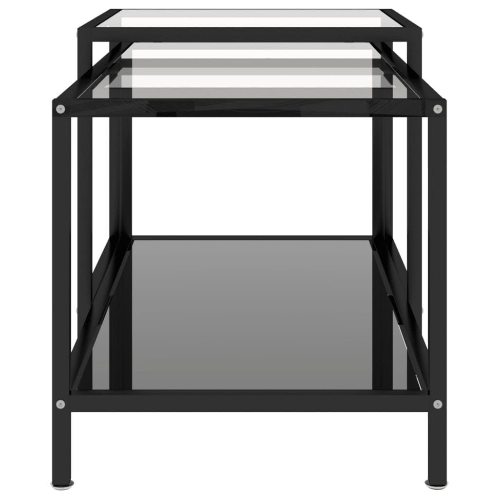 Hartglas, Satztisch 3006256 pulverbeschichteter Schwarz. (Set), Stahl aus in möbelando