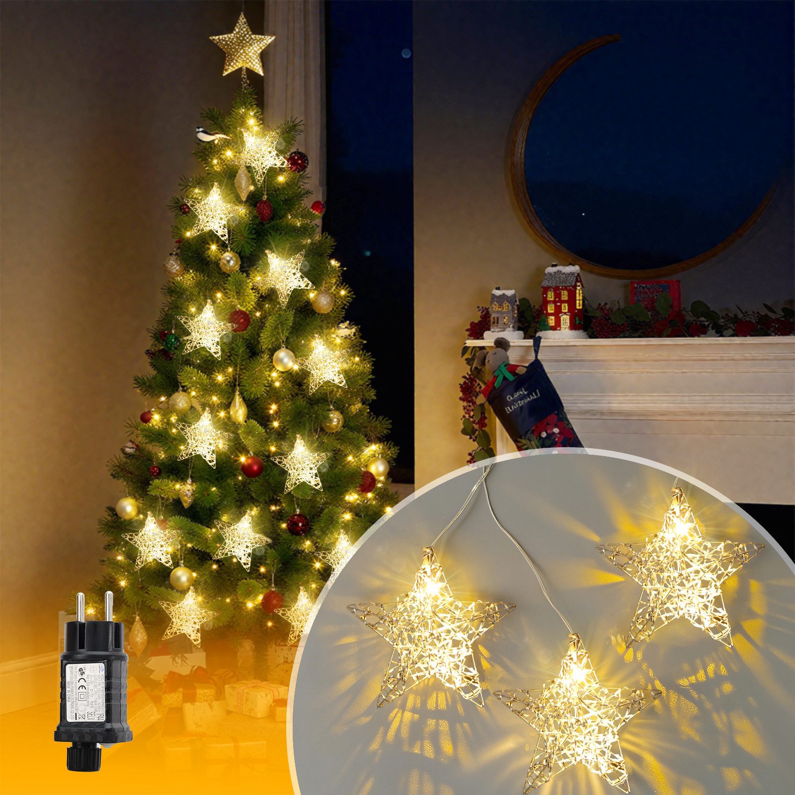 Salcar LED-Lichterkette LED Stern Warmweiß Ø15cm Fensterdeko Sterne LED Weihnachtsdeko, 3 Sterne mit Timer Steckerbetrieb für Weihnachten & Partys
