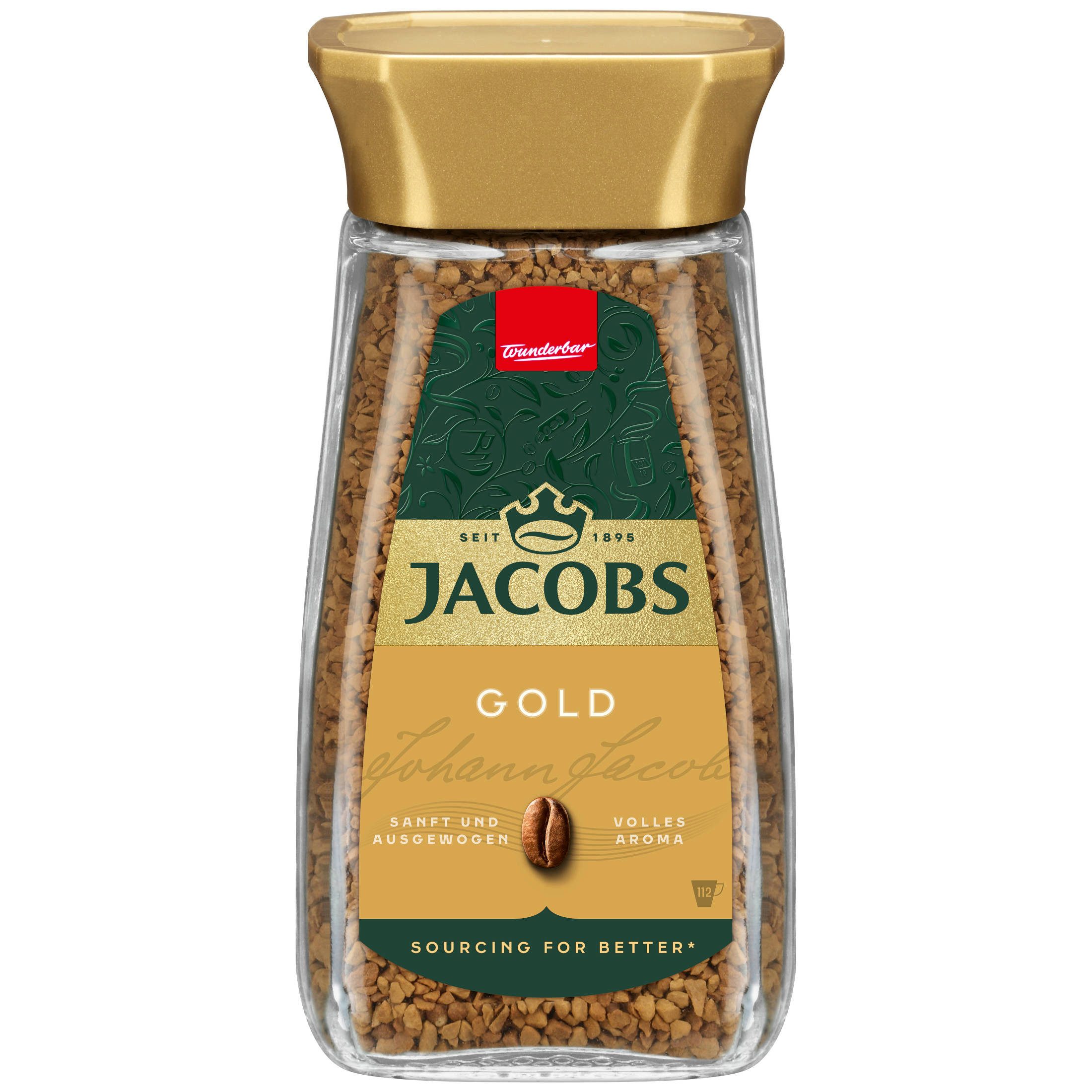 JACOBS Kaffee Löskaffee Gold 6 x 200 g Gläser löslicher Kaffee Instantkaffee 1,2 kg, (Packung, 6er Pack)