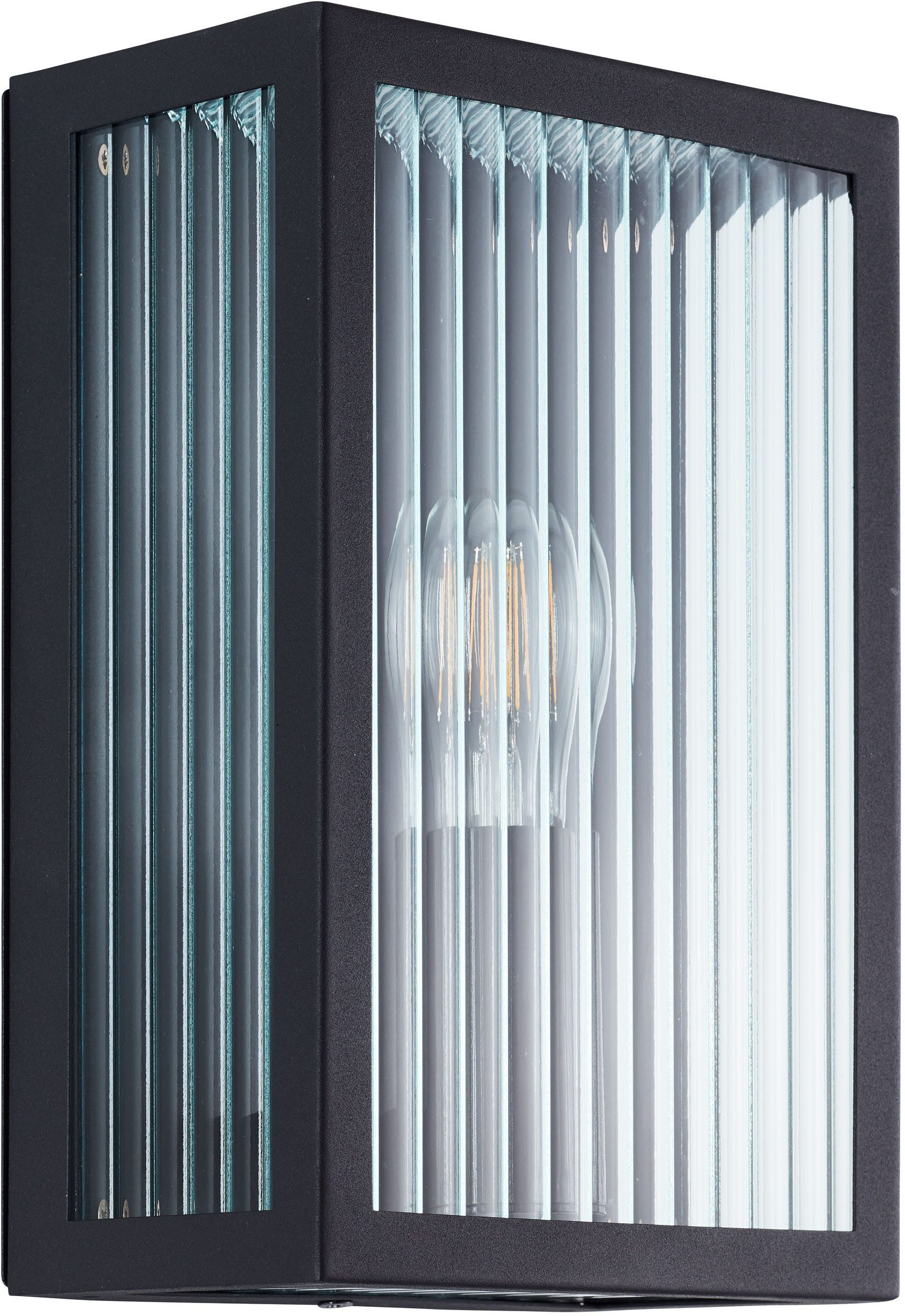 OTTO home Außen-Wandleuchte Gerrin - Außenleuchte, ohne Leuchtmittel, Riffelglas, E27, IP44, Metall/Glas, schwarz, Wandlampe, Outdoor, Lampe
