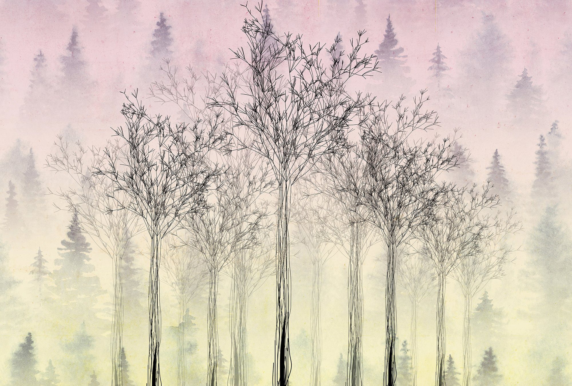 Architects Paper Fototapete Atelier 47 Trees Artwork 2, glatt, Wald, (4 St), Vlies, Wand, Schräge, Decke