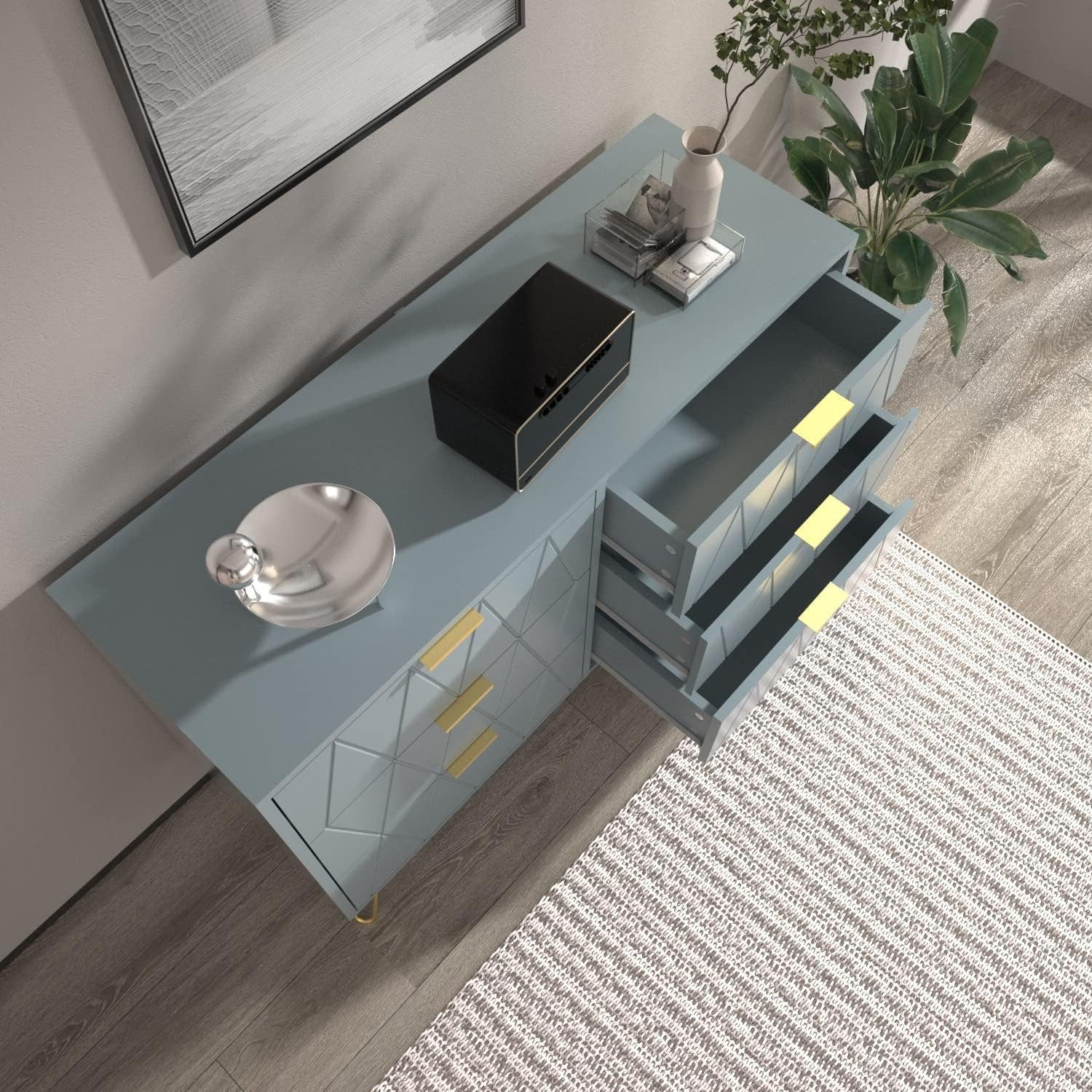 UEV Kommode mit 6 Schubladen, Sideboard für Wohnzimmer Schlafzimmer (Highboard, Sideboard mit Schubladen, Schmal kommode, 100 x 34 x 73 cm Mehrzweckschrank), Küchenschrank Buffet TV Board Schrank mit Füße Aufbewahrungsschrank