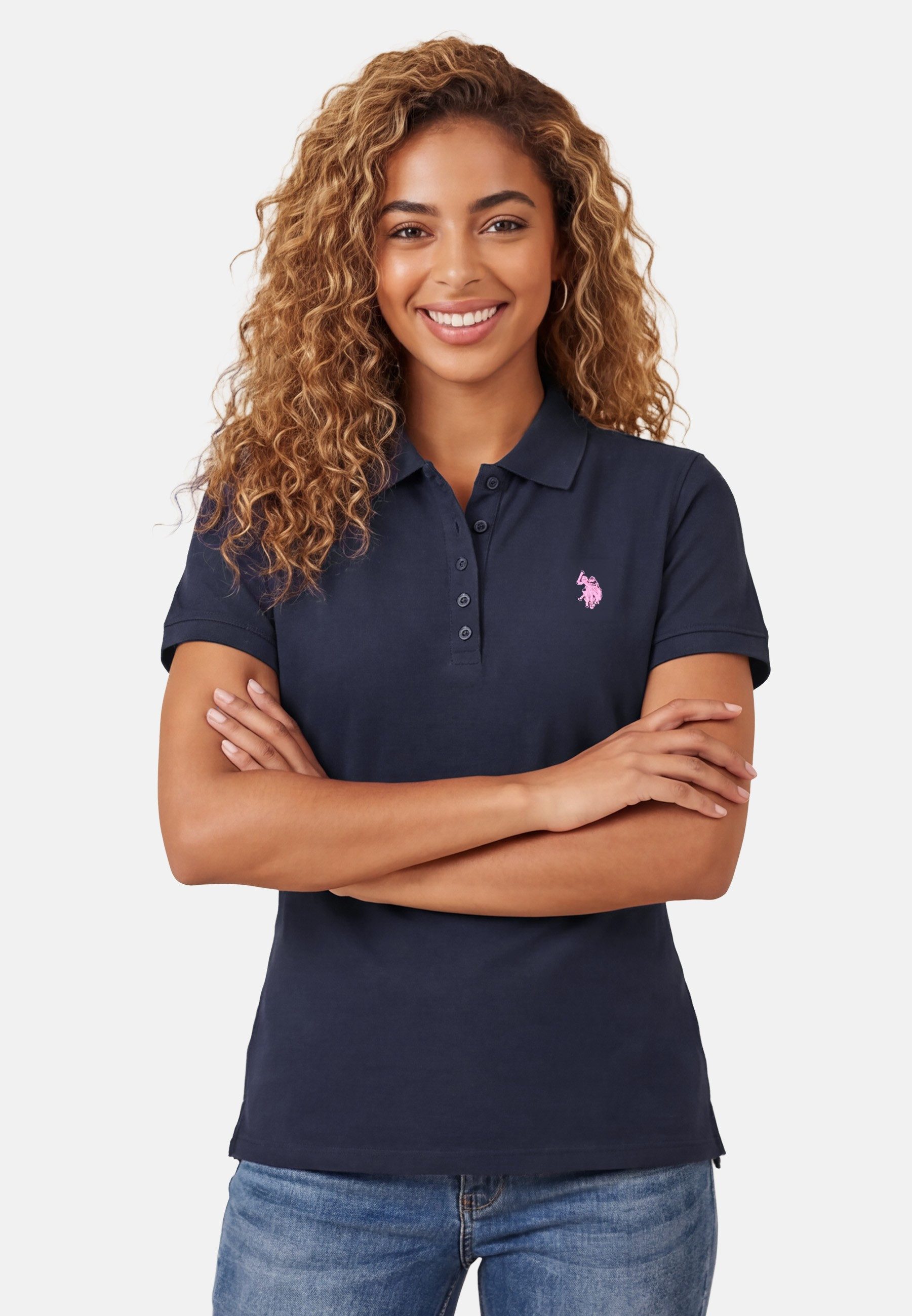 U.S. Polo Assn. Poloshirt USSiirena – Damen Classic Fit kurzarm mit Logo-Stickerei Mit Flachstrick-Kragen, Knopfleiste und elastischer Baumwollmischung