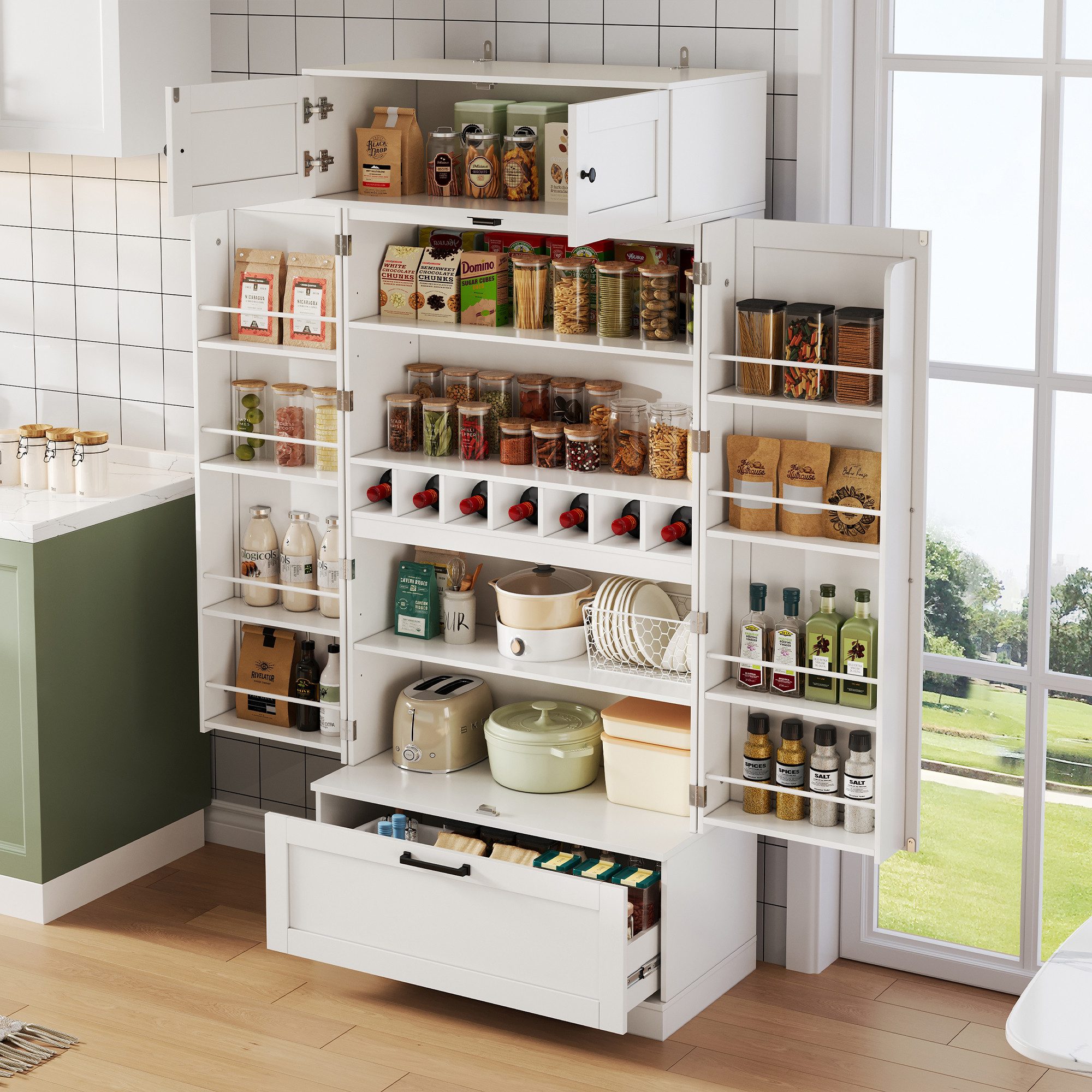 Odikalo Sideboard Küchenschrank Küchenbuffet Hochschrank Weiss (80×40×180cm günstig online kaufen
