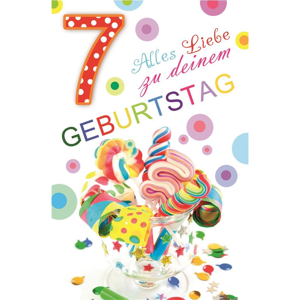 Skorpion Grußkarten 7. Geburtstag - Karte mit Umschlag - Mit Süßigkeiten und Papiertröten